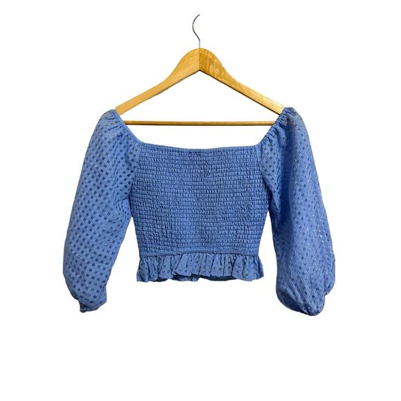 Flying Tomato women's blue smocked ruffle puff sleeve crop top‎ size Small - Picture 5 of 5